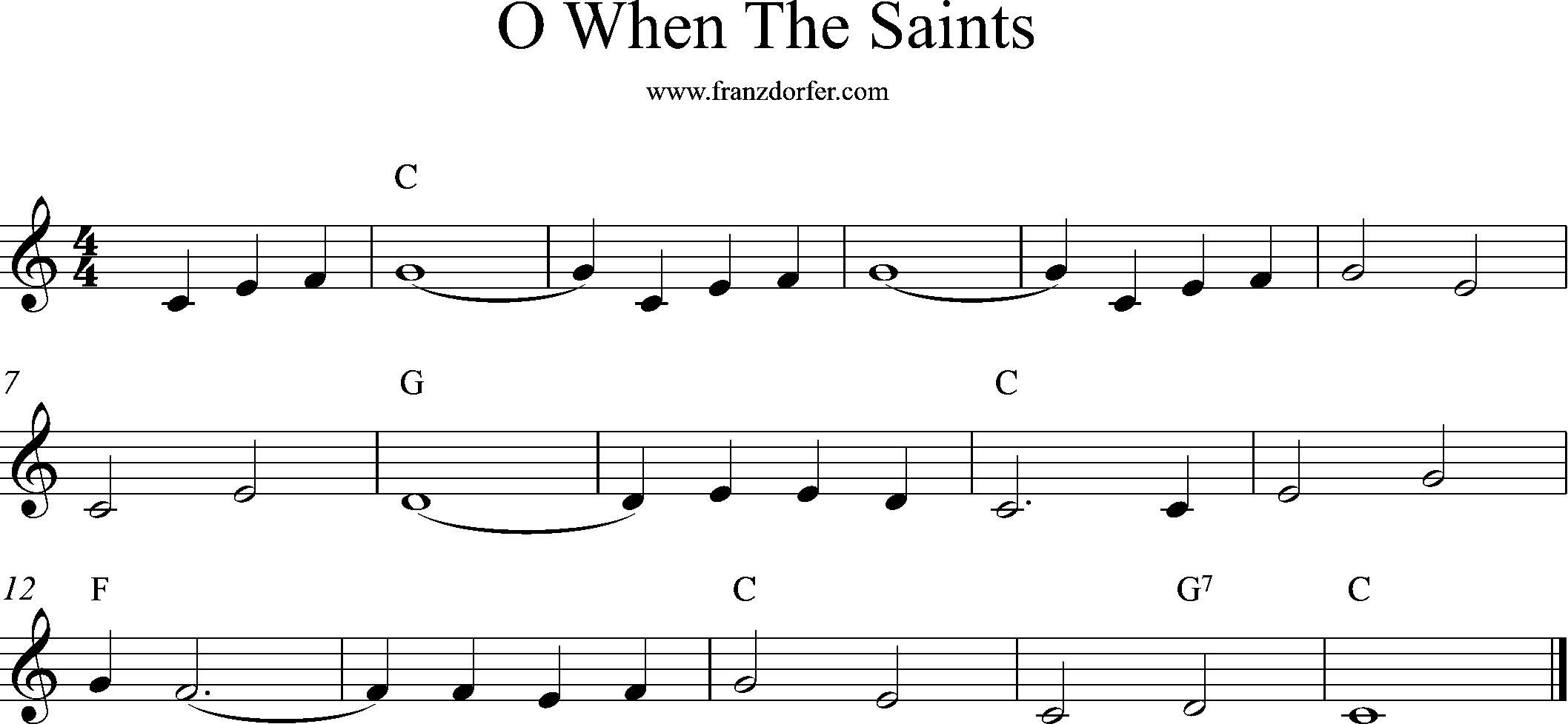 Trompetennoten, C-Dur, Oh when the saints